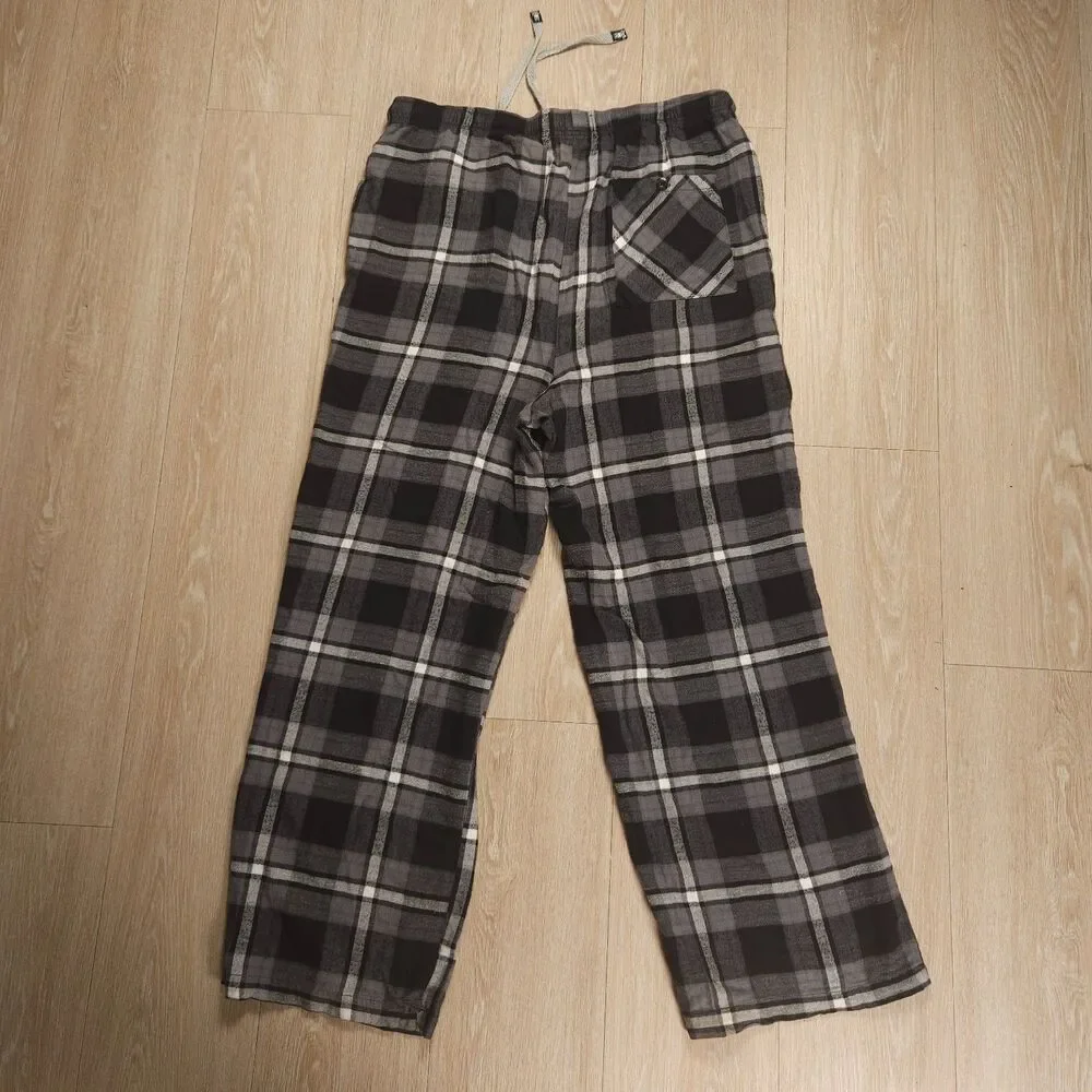 Psycho Bunny Flannel Pajama Pants Mens Large Black Plaid Drawstring Waist